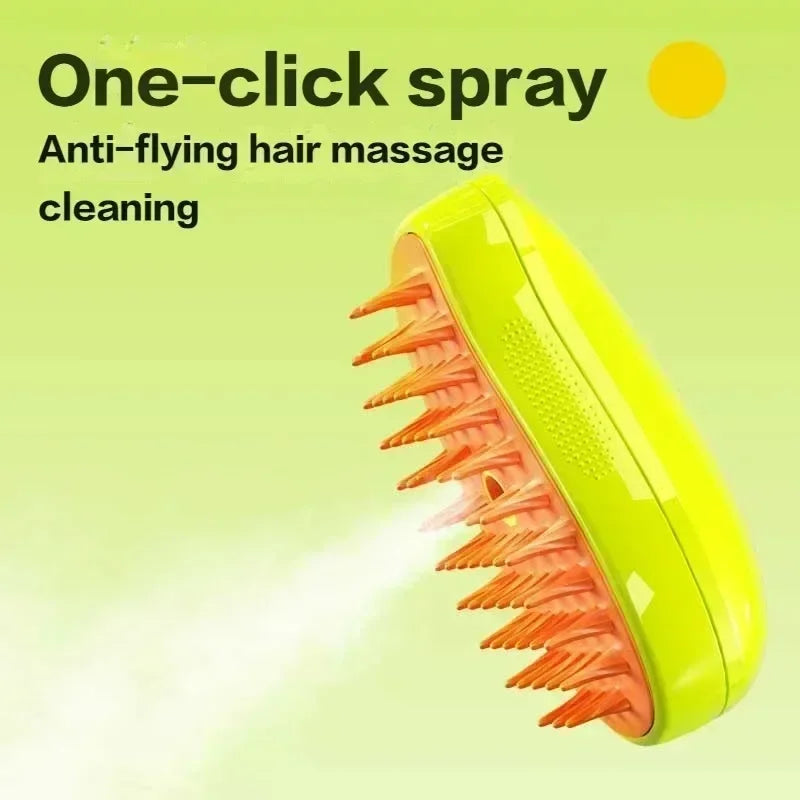 3-in-1 Steam Pet Grooming Brush | Electric Massage & Deshedding | Dogs & Cats