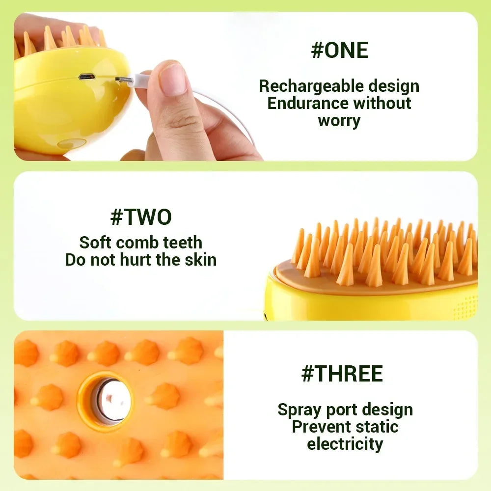 3-in-1 Steam Pet Grooming Brush | Electric Massage & Deshedding | Dogs & Cats